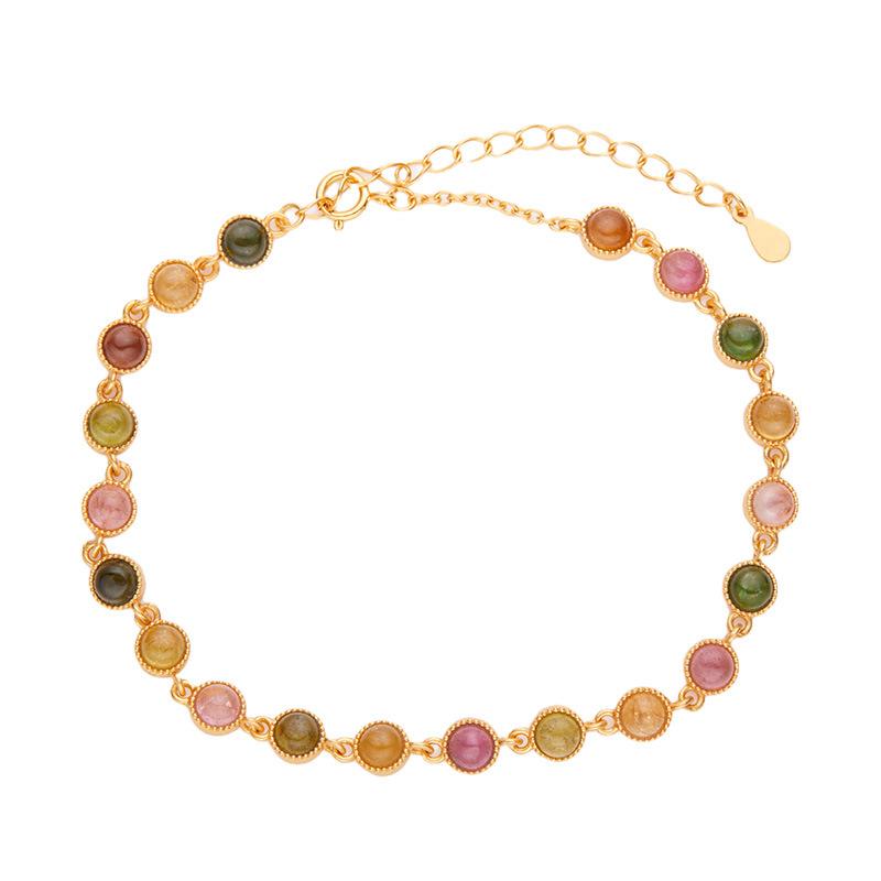 S925 Sterling Silver Bracelet Luxury Inlaid Tourmaline Retro Personality Versatile Temperament Jewelry High Sense