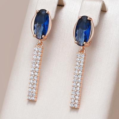 Pendiente Largo Ovalado Azul de Zircón Natural de Lujo Para Mujer Moda Oro Rosa Boda Alta Calidad Fiesta Joyería Fina