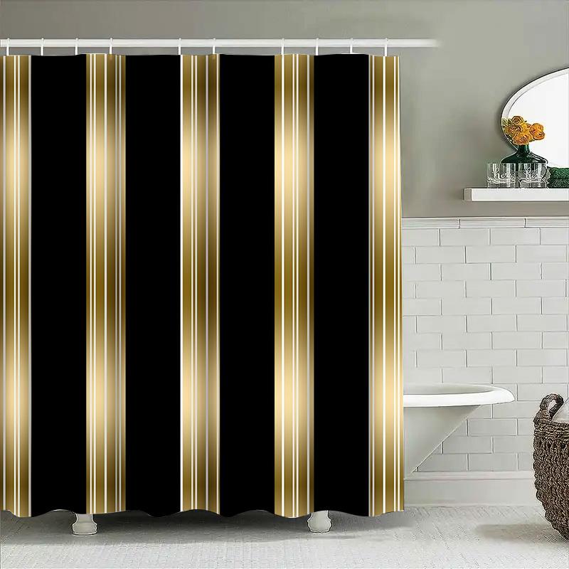 Moderner schwarz-gold gestreifter Duschvorhang - Kreatives lineares Geometriedesign - Innen-Heim-Badezimmer-Dekor - Künstlerischer Badvorhang