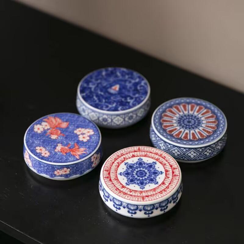 Blue And White Buddha Sitting Lotus Coaster Retro Round Heat Insulation Pad Chinese-Style Household Teacup Pad Cover Anti-Scalding Kung Fu Tea Set