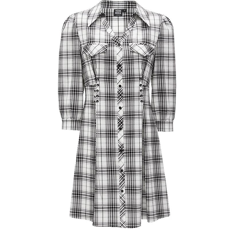 

VEROMODA Women s Retro Plaid A-line Mini Dress L
