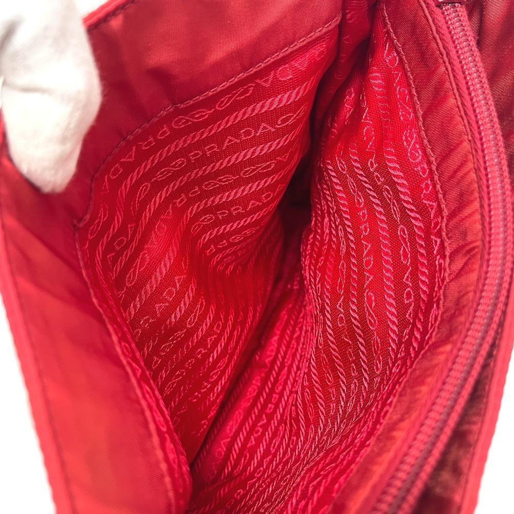 Prada B8725 Logo Tote Bag, Shoulder Bag, Triangle Plate Hand Bag Nylon Red