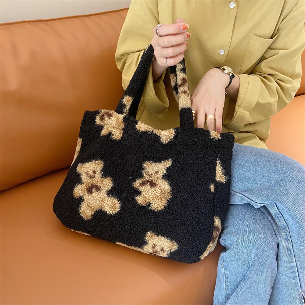 Trendy Plush Vintage Teddy Bear Bag Soft And Cozy Handbag Perfect For Daily Casual Outfit Pairing