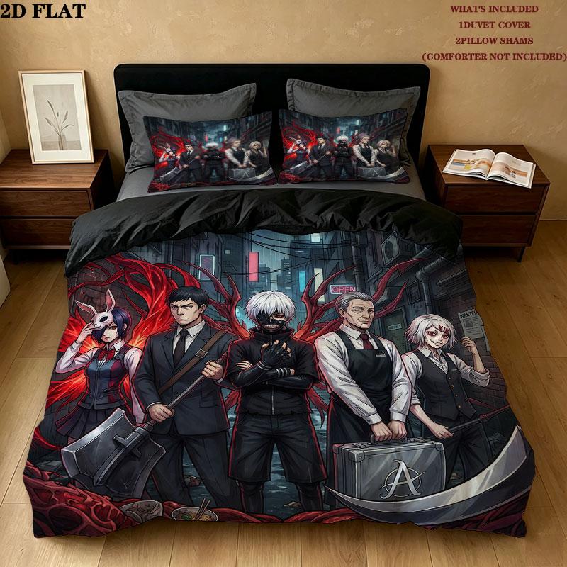Tokyo Ghoul Vzor Povlečení Sada Prošívaných Dek Quilt Cover Povlak na Polštář Domácí Narozeninový Dárek(1 * povlak na peřinu + 2 * povlak na polštář, bez jádra)