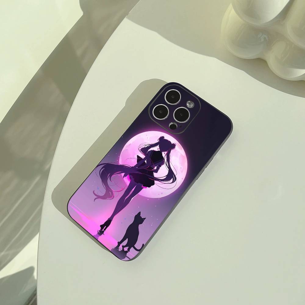 S-Sailor- Moon Phone Case For iPhone 17,16,15,14,13,12,11 Pro Max,16/15/14Plus,XS Soft Black Cover