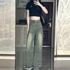 Design Sense Abrasion Straight Mopping Pants Summer High-waisted Vintage Blue Loose Skinny Wide-legged Jeans Women's Retro Baggy Long Jeans for Ladies