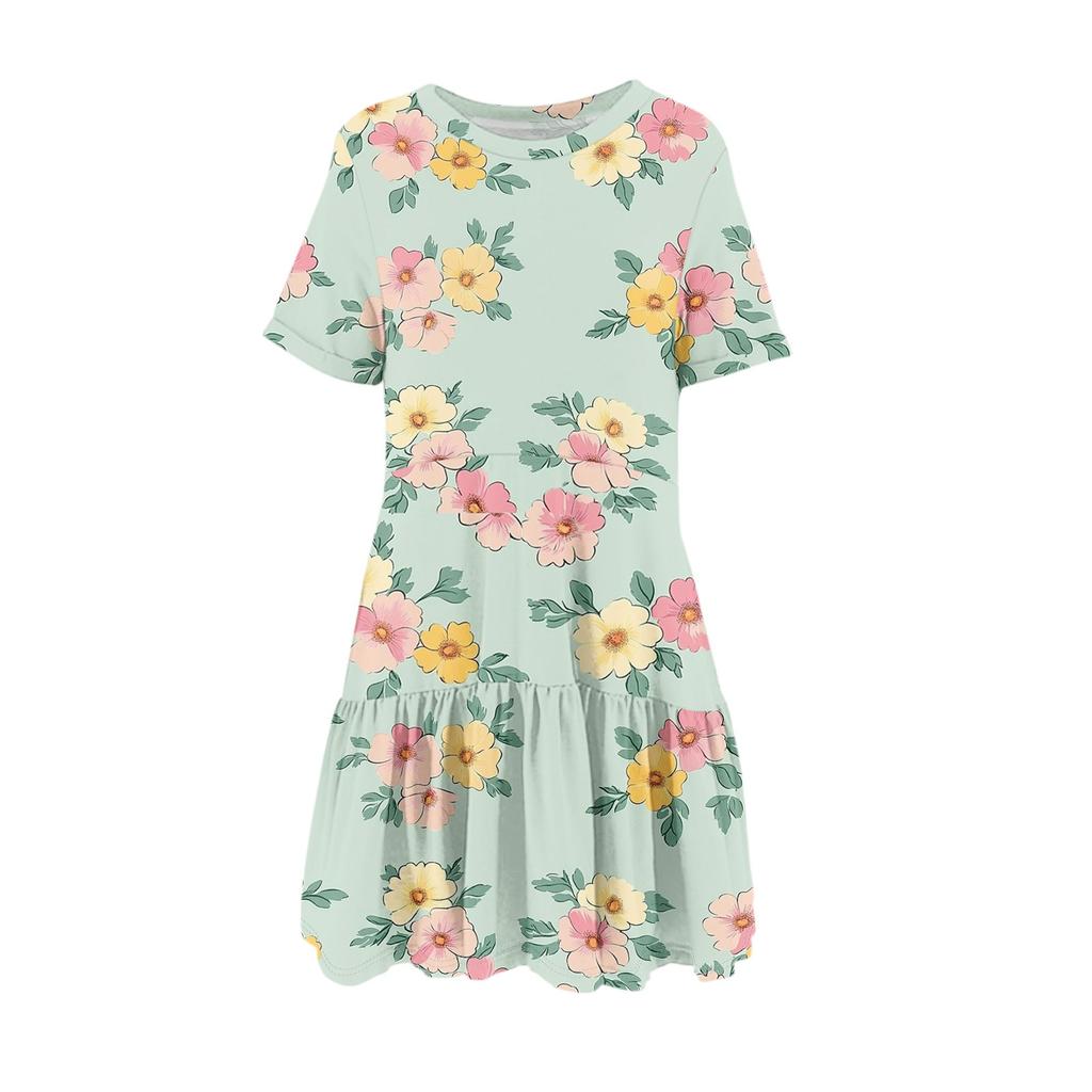 Women's Fashion Casual Round Neck Short Sleeve Ruffle Gradient Printed Dresses