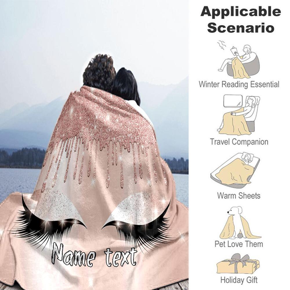 Eyelashes Customize Text Blanket Gift Customizable Blanket Comfortable for Office Bedding Sofa Couch Four Seasons Multipurpose