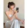 Girls versatile white fish bone suspender dress women's leisure new niche temperament waist dress long dress