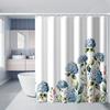 1 X Blue Hydrangea Print Shower Curtain With Hooks - Polyester Fabric, Machine Washable, Suitable For Bathroom Decoration