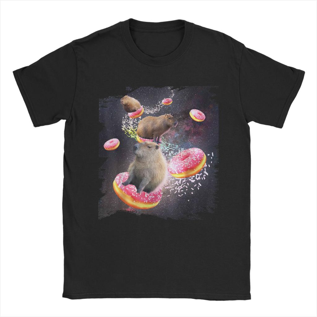 Space Capybara Riding Donut Galaxy Capybaras TShirt Summer Cotton T Shirts For Unisex Fashion Tshirt Short Sleeves Y2K Funny Tops