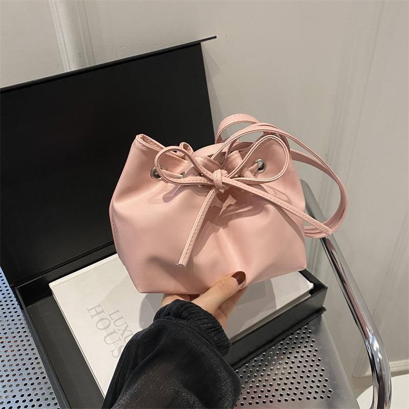 Stylish 2024 Women's Pu Leather Bucket Bag Trendy Single Shoulder Handbag With Bow
