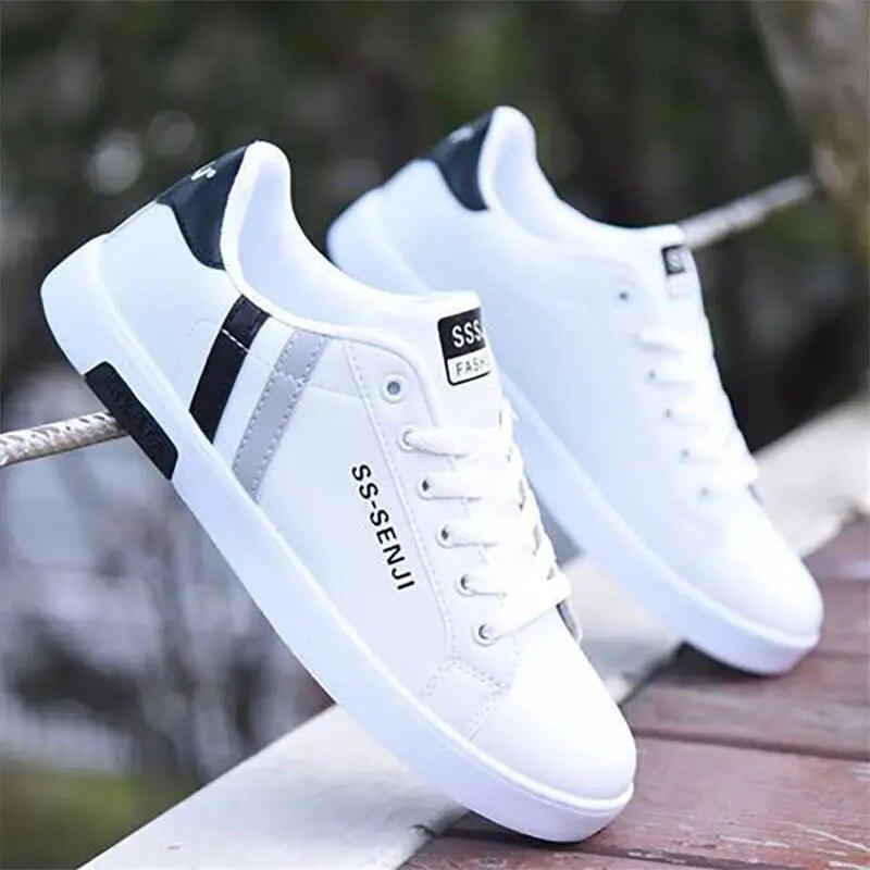 Men Shoes Spring Autumn Casual Imitation Leather Flat Shoes White Print Male Sneakers Tenis Masculino Adulto Footwear