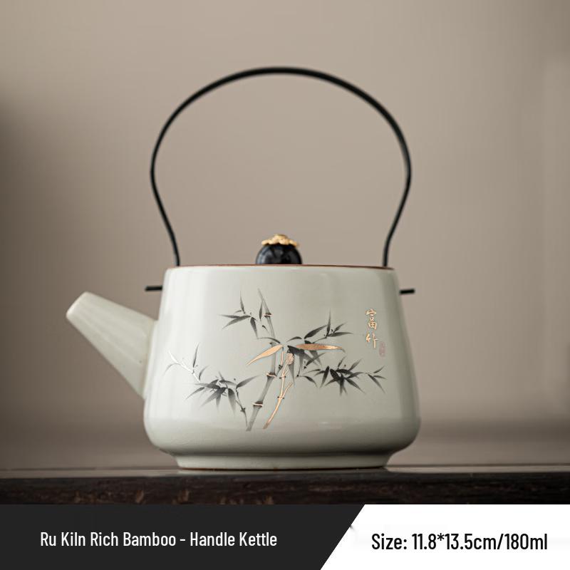 Chaxun Ru Kiln Rich Bamboo Top-Handle Teapot
