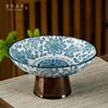 Blue and White Porcelain Ceramic Plate Dessert Plate Tall Fruit Tray Ice Cream Bowl Home Living Trinket Dish Kitchen Tableware