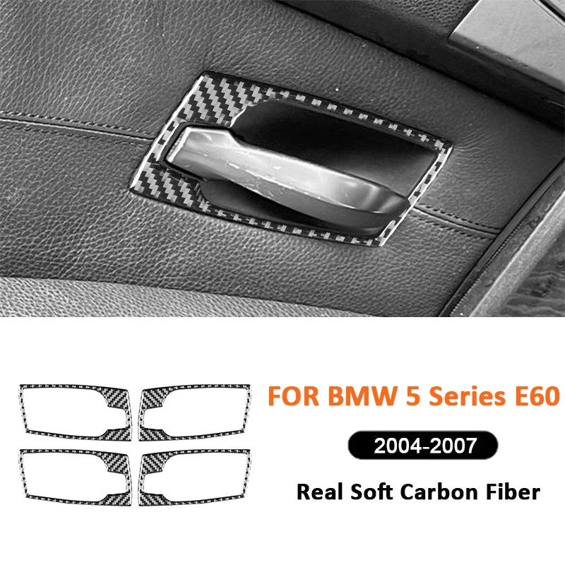 Carbon Fiber Car Door Inner Pull Handle Outer Frame Decoration Sticker For BMW 5 Series E60 2004-2007 Interior Accessories