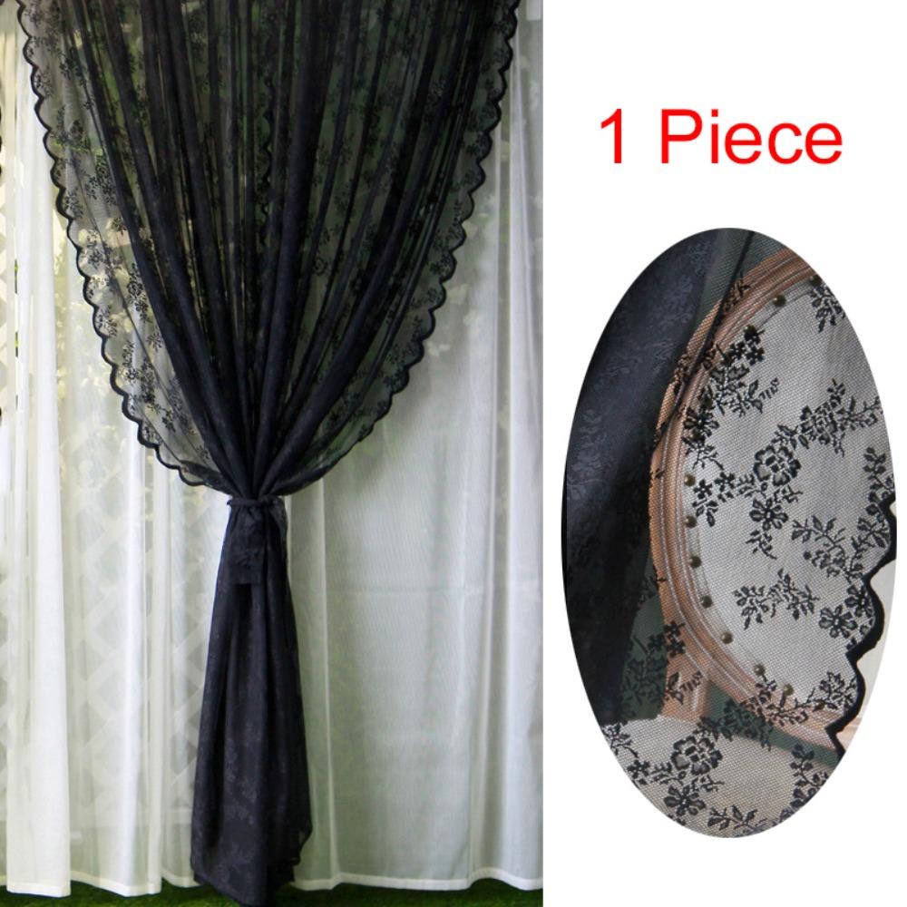 

Transparent Floral Lace Curtain Wavy Edge Window Drape Shade Home Decoration Door Curtain Girl 100*150cm чёрный