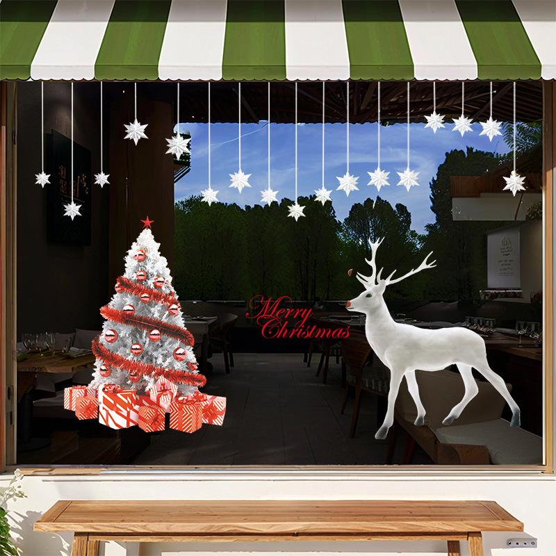 Christmas Tree Reindeer Decorations, Electrostatic Glass Door Decorations, Atmosphere Window Stickers, Window Flower Stickers