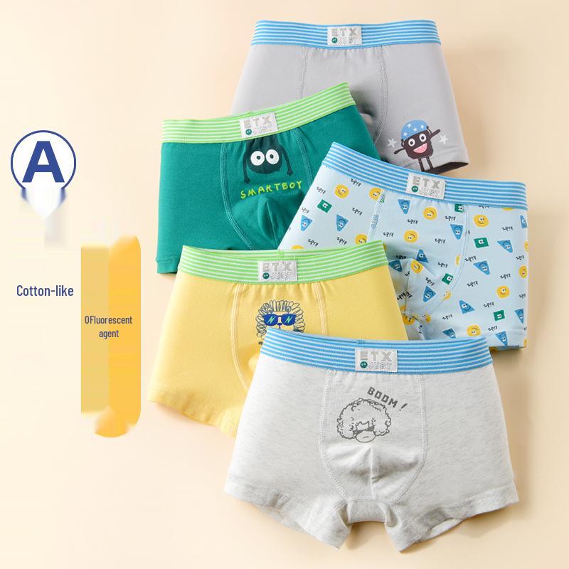 ETX Boys' Mid-Waist Boxer Briefs - Class A, Solid Color, Baby To Big Kids, Comfortable Four-Corner Shorts