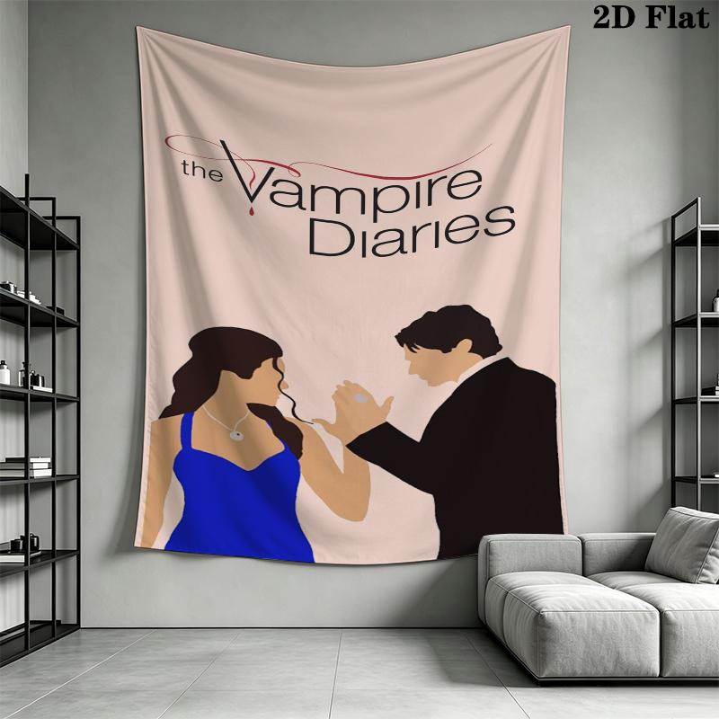 The Vampire Diaries Wall Tapestry Aesthetic Wall Hanging Printed Fabric Blanket Decorative Tapestries for Bedroom Living Room Home Decor