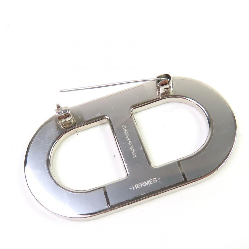 HERMES Brooch Chaine d'Ancre Brooch blue leather Women Used