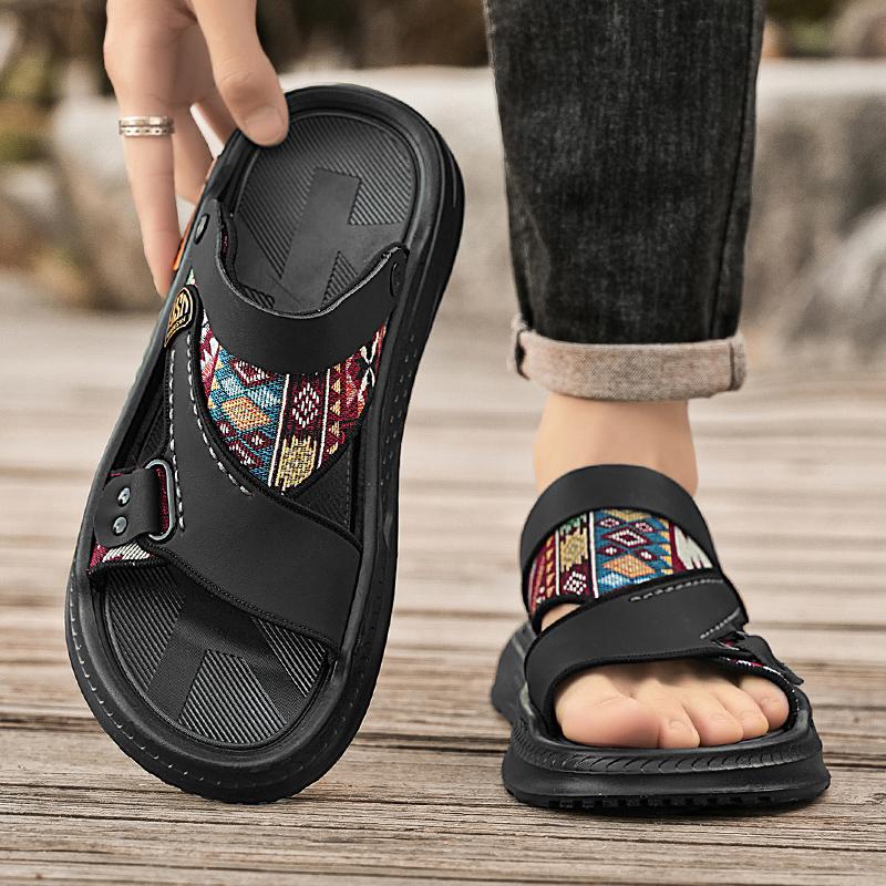 Ethnic Style Men's Summer Sandals High Quality Open Toe Sandals For Men Platform Slippers Black Beach Shoes Men Sandalias Hombre