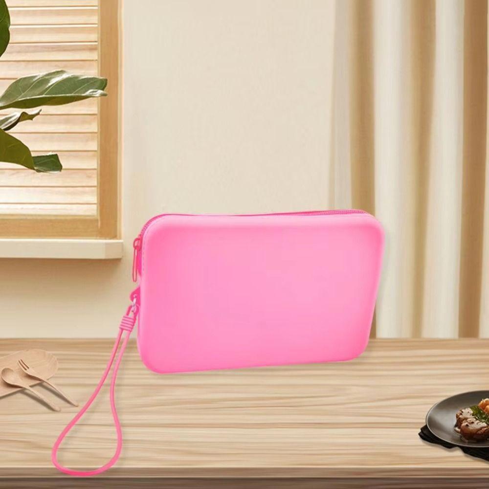 Large Capacity Silicone Cosmetic Organizer Solid Color Portable Makeup Pouch  for Outdoor