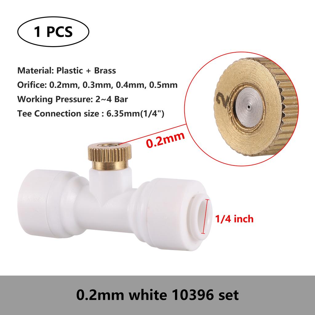 0.2/0.3/0.4/0.5mm Brass Spray Nozzle Atomizing Nozzle Kit for Cooling System 1/4" Tube Low Pressure Garden Yard Atomizing Nozzle