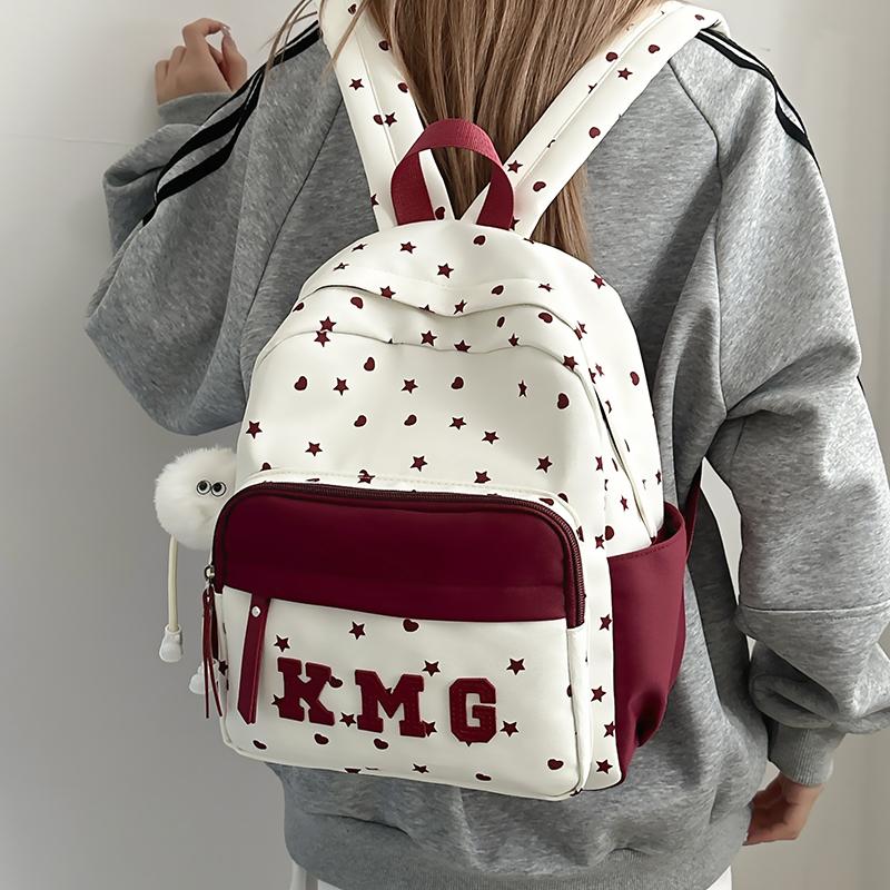 Children's Small Backpack Color Block Stars Print Student Schoolbag