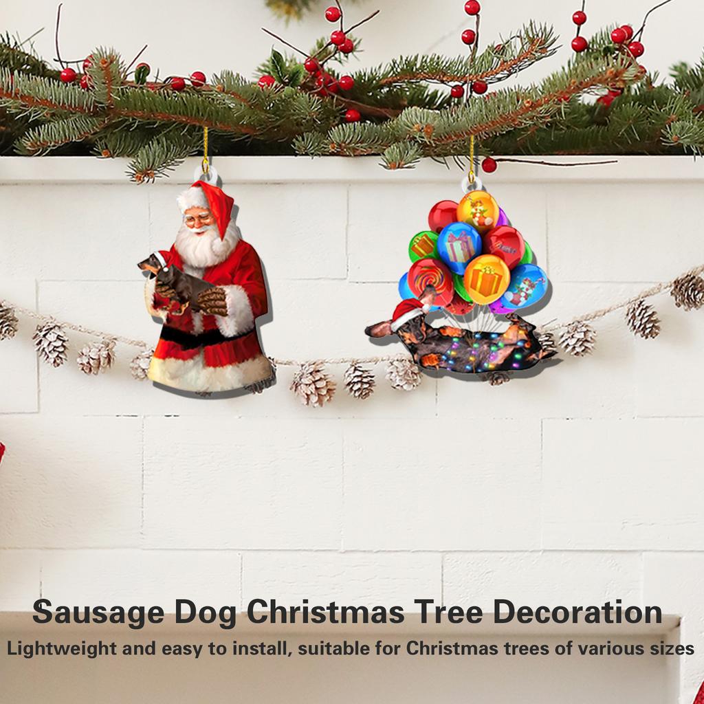 Festival Dachshund Hanging Charm Acrylic Christmas Tree and Car Interior Decoration Decorative Pendant for Indoor