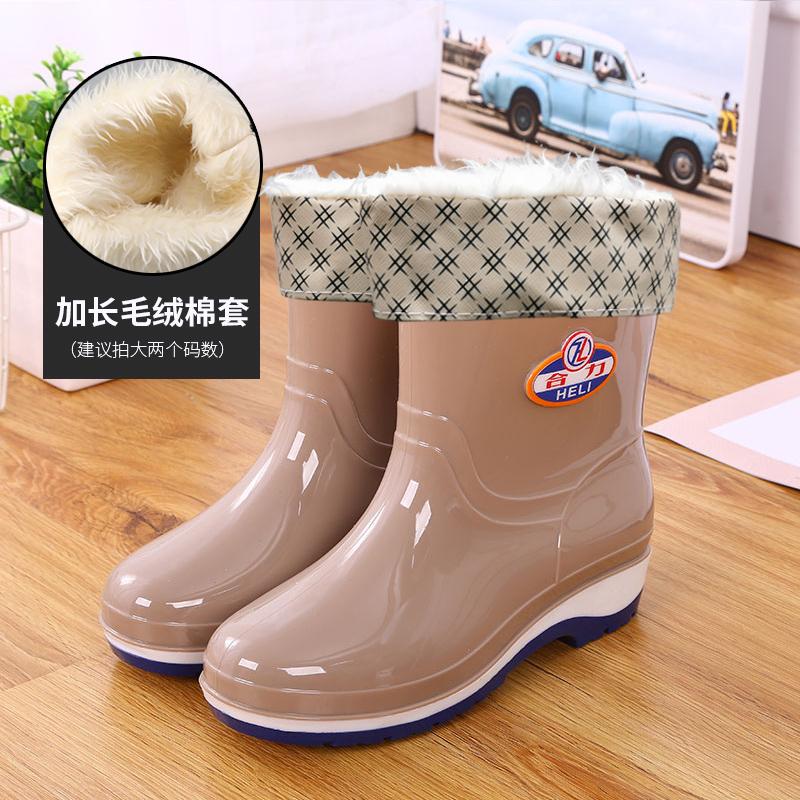 Short Rain Shoes Women's Non-slip and Wear-resistant Water Shoes Waterproof Glue Shoes Fleece Warm Water Boots Labor Protection Medium Tube Horse