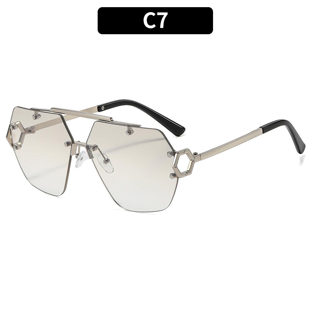 European And American Fashion New Double Beam Frameless Sunglasses High-End Spice Girl Anti-Ultraviolet Sunglasses Versatile Casual Glasses