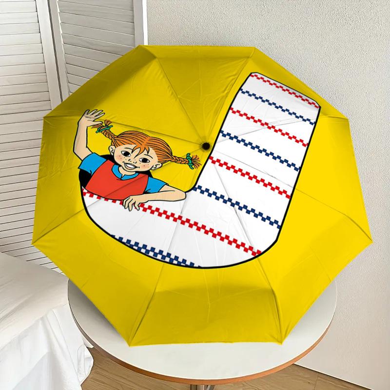 1PC Pippi Longstocking Umbrella-8-Rib Reinforced, Automatic Open, Lightweight & Durable, Cute Fashion Accessory for Outdoor-W9299