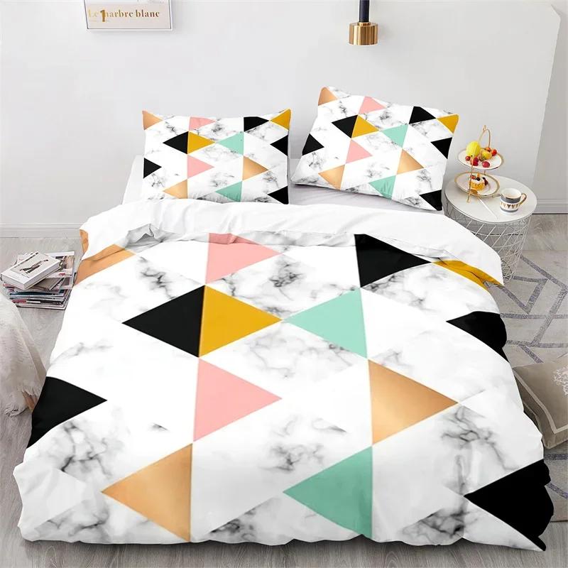 Marble Duvet Cover Full King Microfiber Geometric Bedding Set Abstract Triangle Comforter Cover For Kid Adult Teen Bedroom Decor