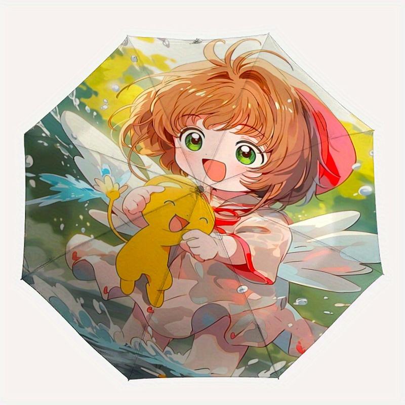 1pc Happy Cardcaptor Sakura Pattern Beautiful Looking Automatic Folding Umbrella, 3 Folding, 8 Iron Frame Design, Durable and Suitable for T