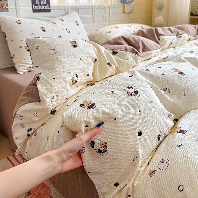 2026 New Class A Cotton Dorm Bedding: Thickened Duvet Cover, Fitted Sheet, Fresh Style Maternal & Infant Grade, 3/4-Piece Set