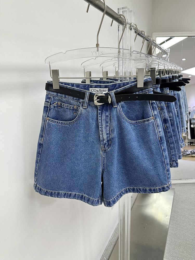

2025 Summer American Style Black High Waist Wide Leg A-line Denim Shorts 2XL темно-синий