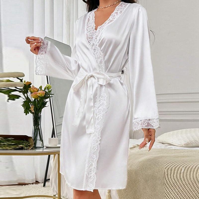 Kadın Seksi Dantelli Sabahlık Günlük Rahat Bornoz Ev Giyimi Pijama