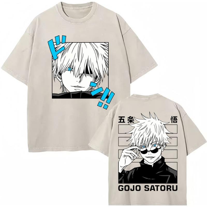 Japan Anime Jujutsu Kaisen Washed T Shirts Satoru Gojo Geto Suguru T-shirt Casual Cotton Oversized Harajuku T Shirt Fans Gifts