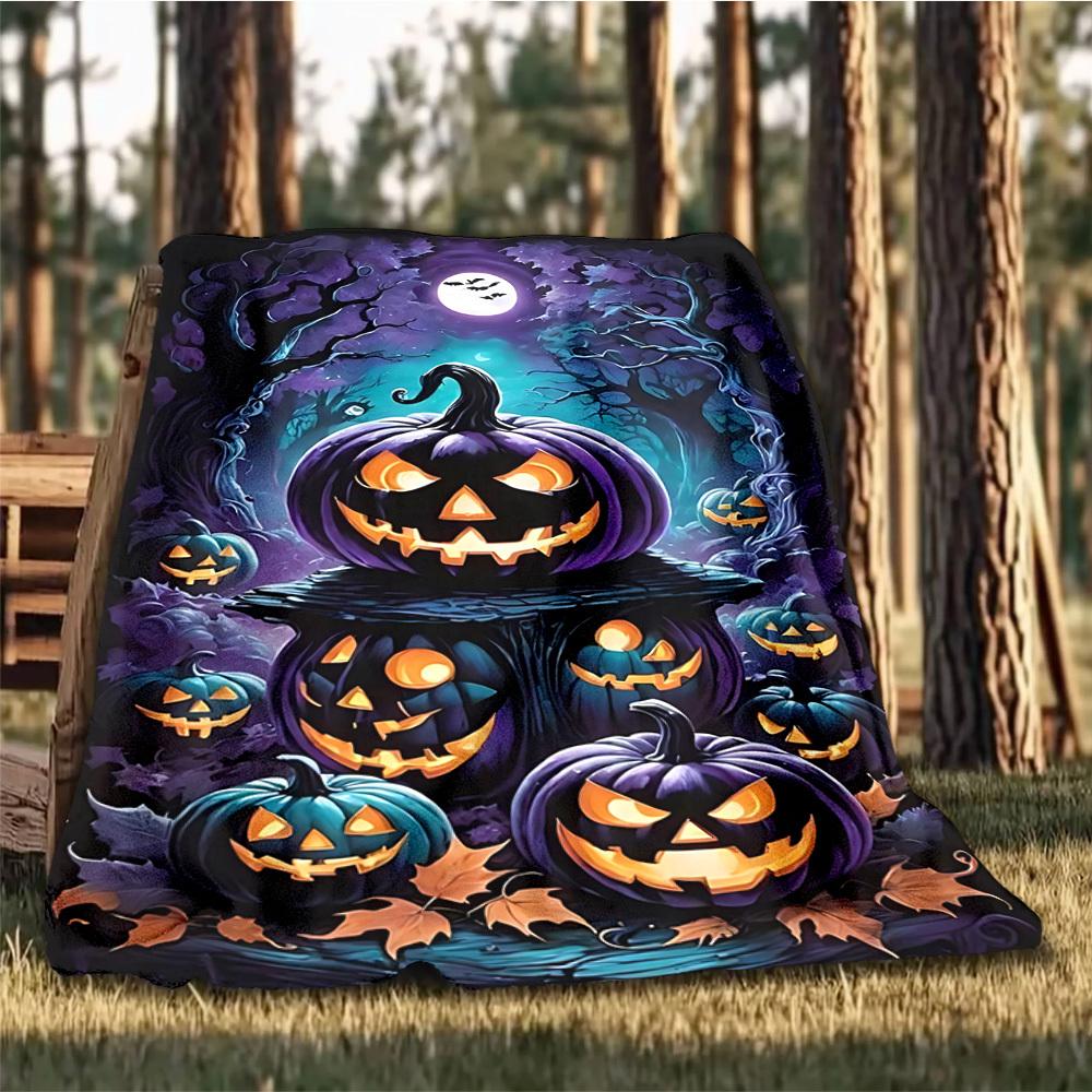 1pc Halloween Pumpkins Throw Blanket Polyester Fiber, Lightweight Flannel, Soft & Warm, All Season Use for Outdoor, Camping Digital Print