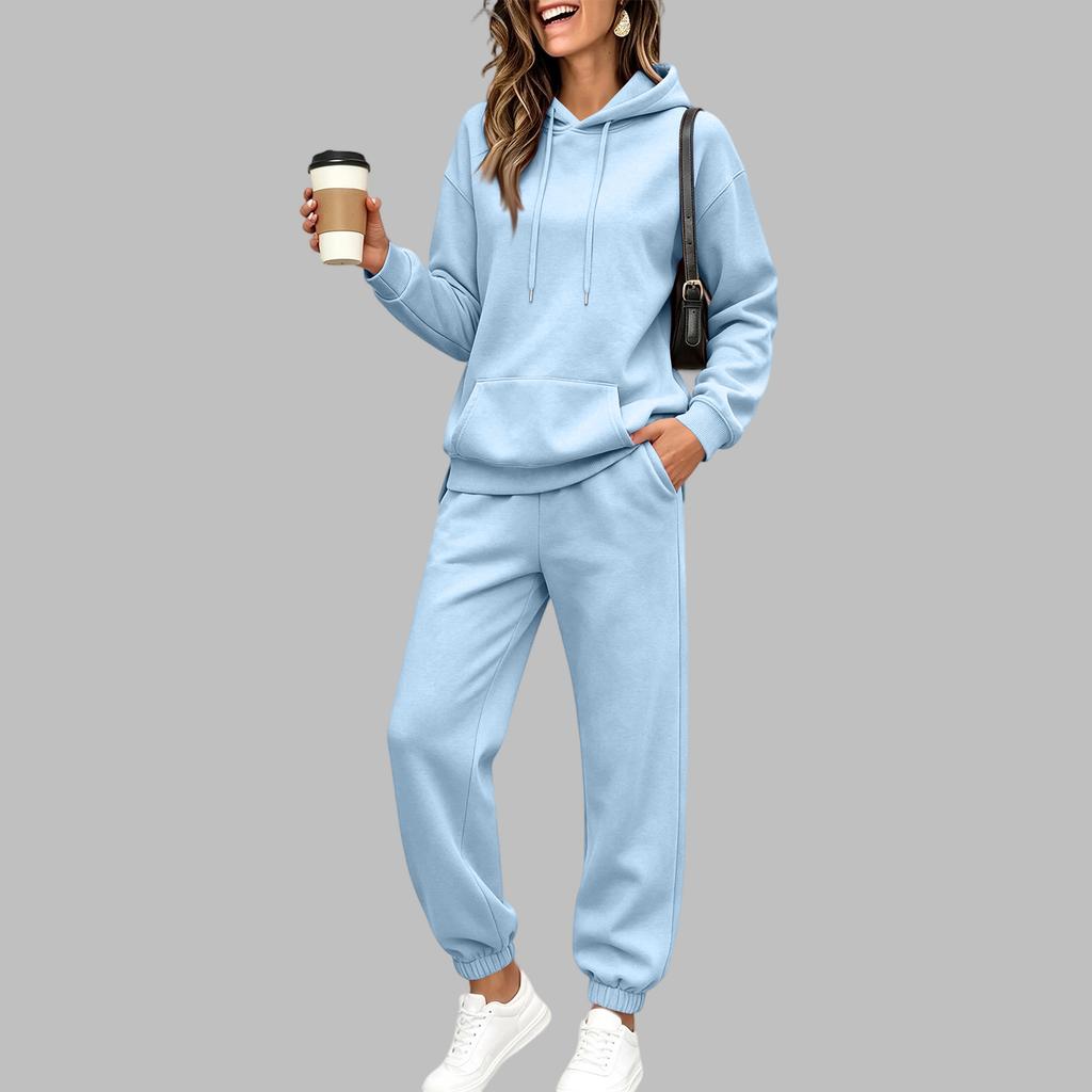 Damen Kapuzenpullover mit Futter und Jogginghose Set Lockerer Fit Lässiger Trainingsanzug