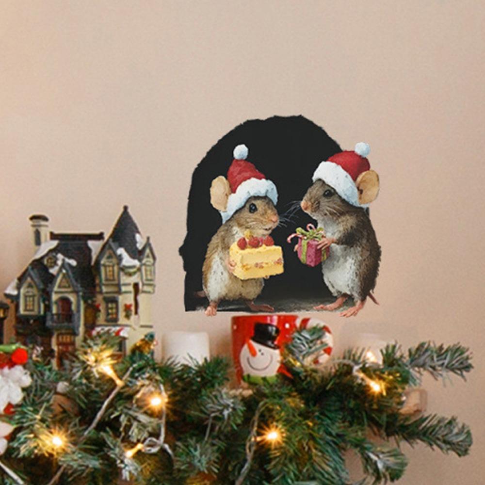 5Pcs New Mouse Theme Christmas Wall Stickers Cute Design Small Size Xmas Decoration Merry Christmas Decor Holiday Decor