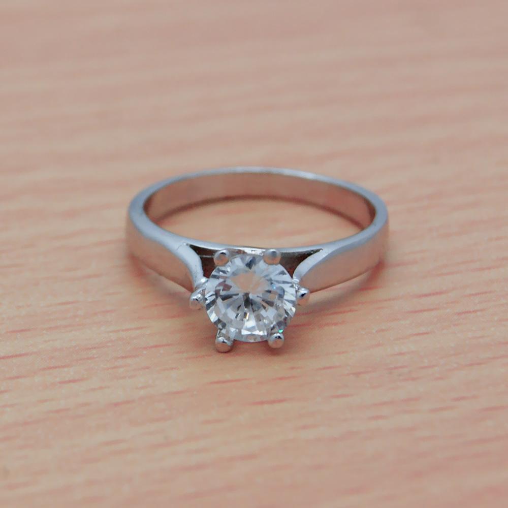 Six-Claw Inlaid 5A Zircon Imitation Diamond Ring Women'S Flower Three-Dimensional Simple Plated Thick White Gold Ring