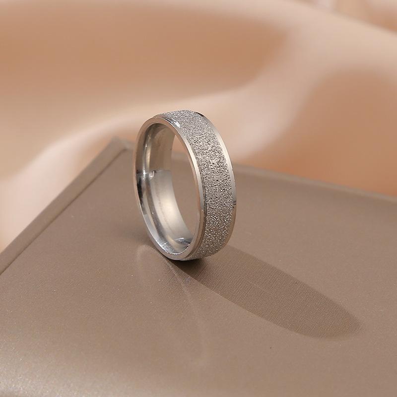 Simple Stainless Steel Handmade Ring Frosted Starry Sky Ring Classic Plain Circle Geometric Ring for Women