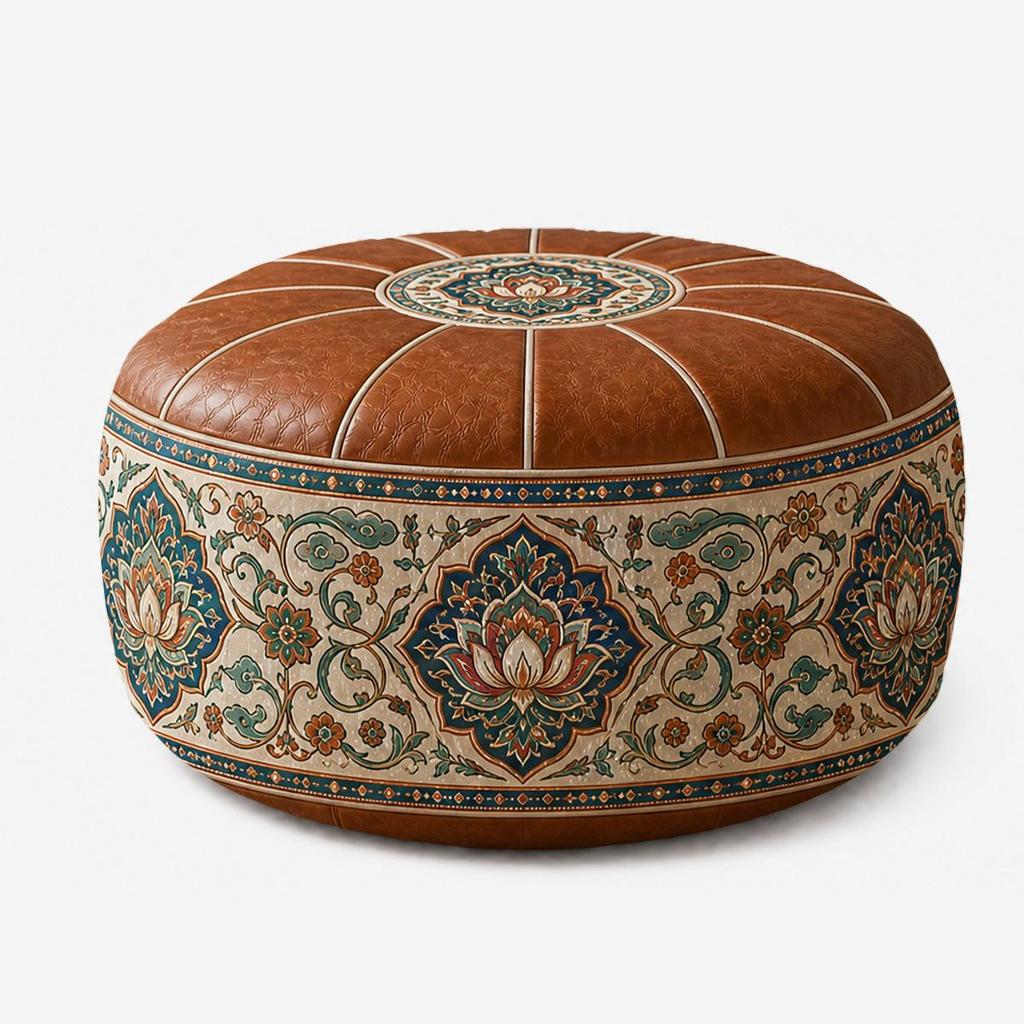 Dunhuang Style Leather Storage Stool - Multipurpose for Clothes, Toys, or Seasonal Items, Perfect as a Living Room Sofa Seat