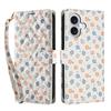 For iPhone 17 Wallet Case Rhombic Floral Design Leather Flip Phone Cover with Strap