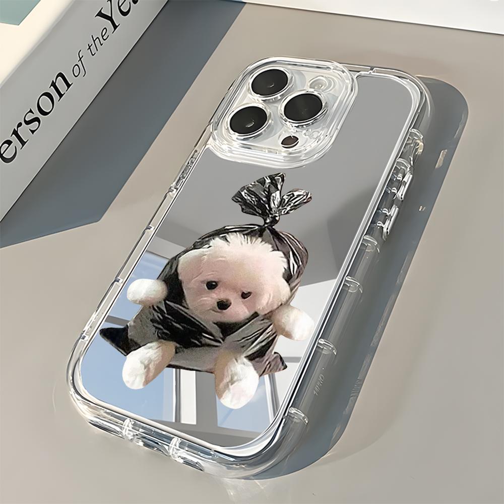 Cute Puppy Pattern Mirror Soft Phone Case For iPhone 11 12 13 14 15 16 17 Pro Max Air X XR XS 7 8 Plus Shockproof Back Cover