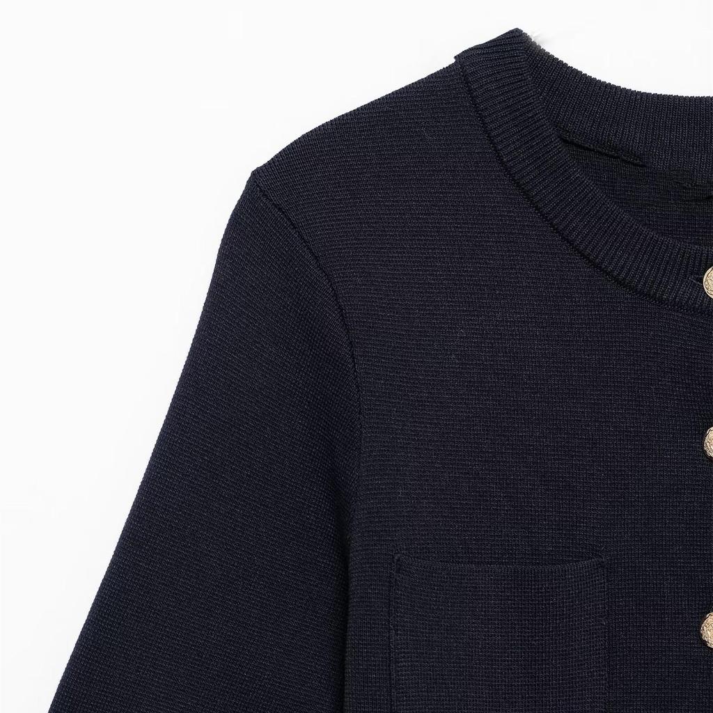 2025 Spring Women's Slim-Fit Knitted Mini Dress with Button Details