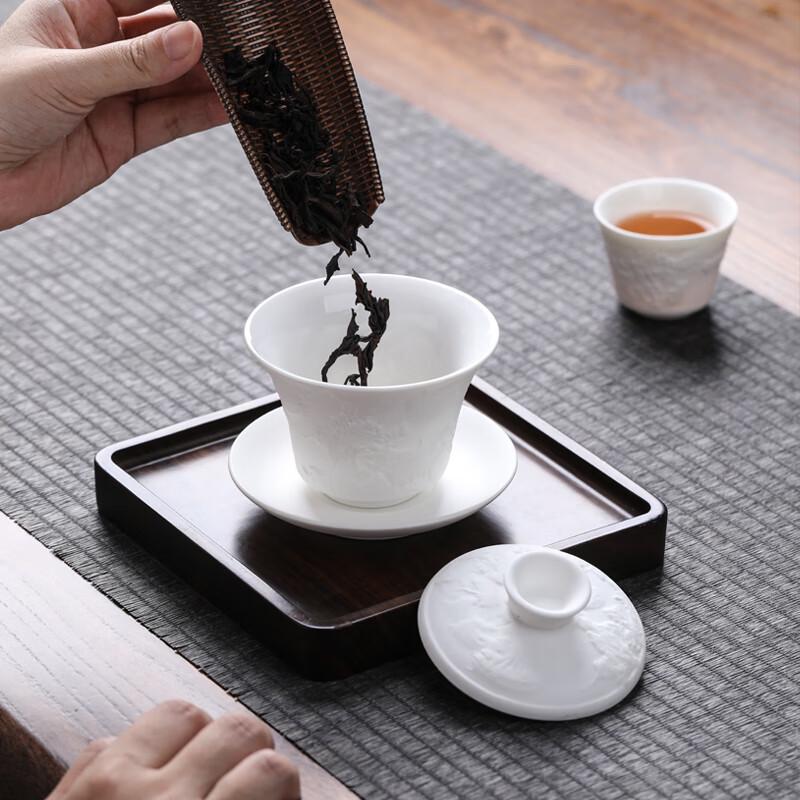 Embossed Mutton Fat Jade White Porcelain Gongfu Tea Set