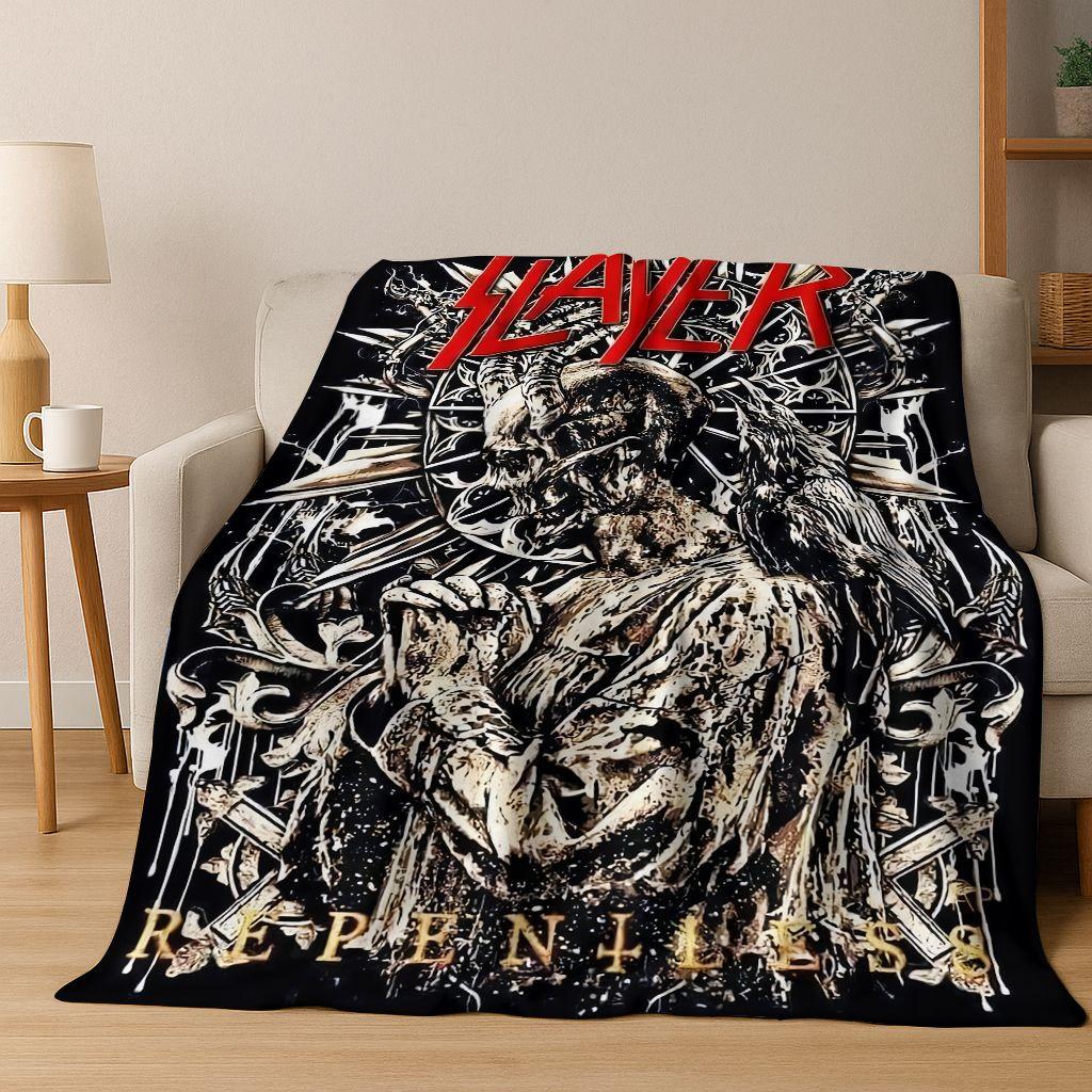 2026 Slayer Heavy Metal Rock Band Skull Art Flannel Blanket,Cozy Soft Throw Blanket for Home Bedroom Bed Sofa Picnic Cover Gift